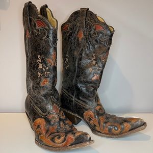 Corral Brown & Rust Snakeskin Inlay Boots